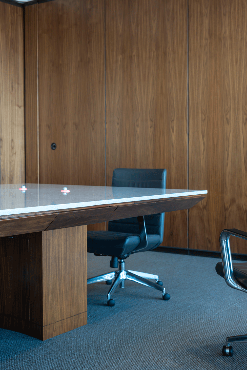 Custom designed boardroom table with concealed cables and wires