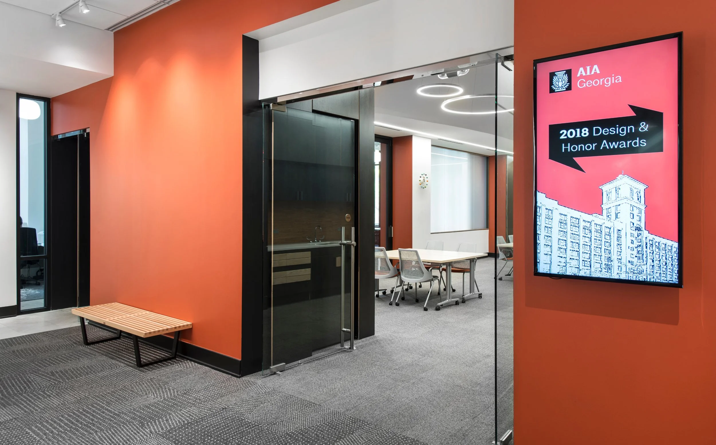 Entrance doorway into headquarters and meeting room