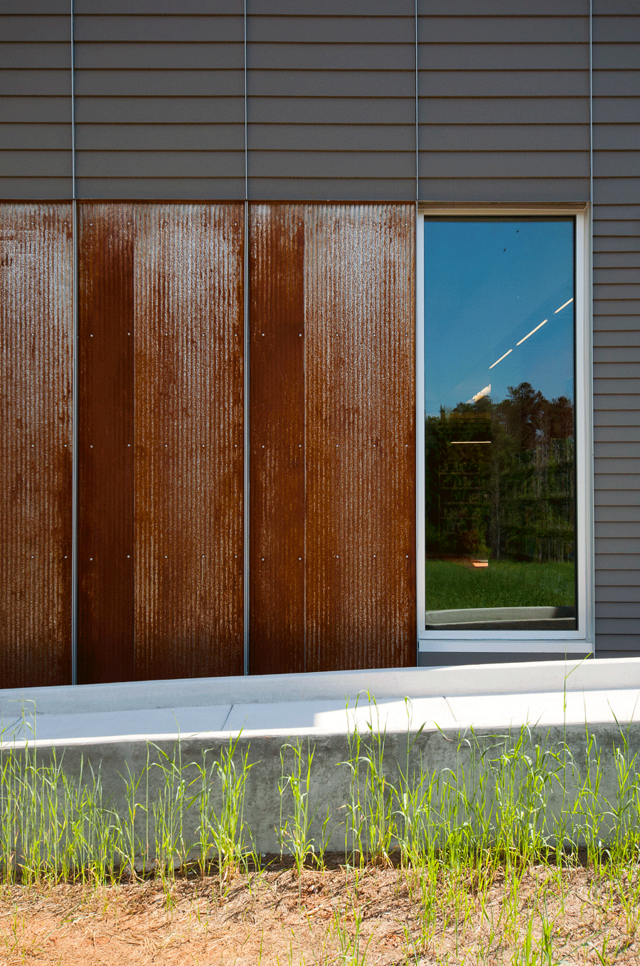 Detail shot of window and exterior materials on Palmetto Library