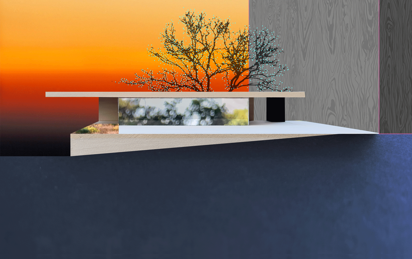 Rendering and physical model of the art gallery in the landscape