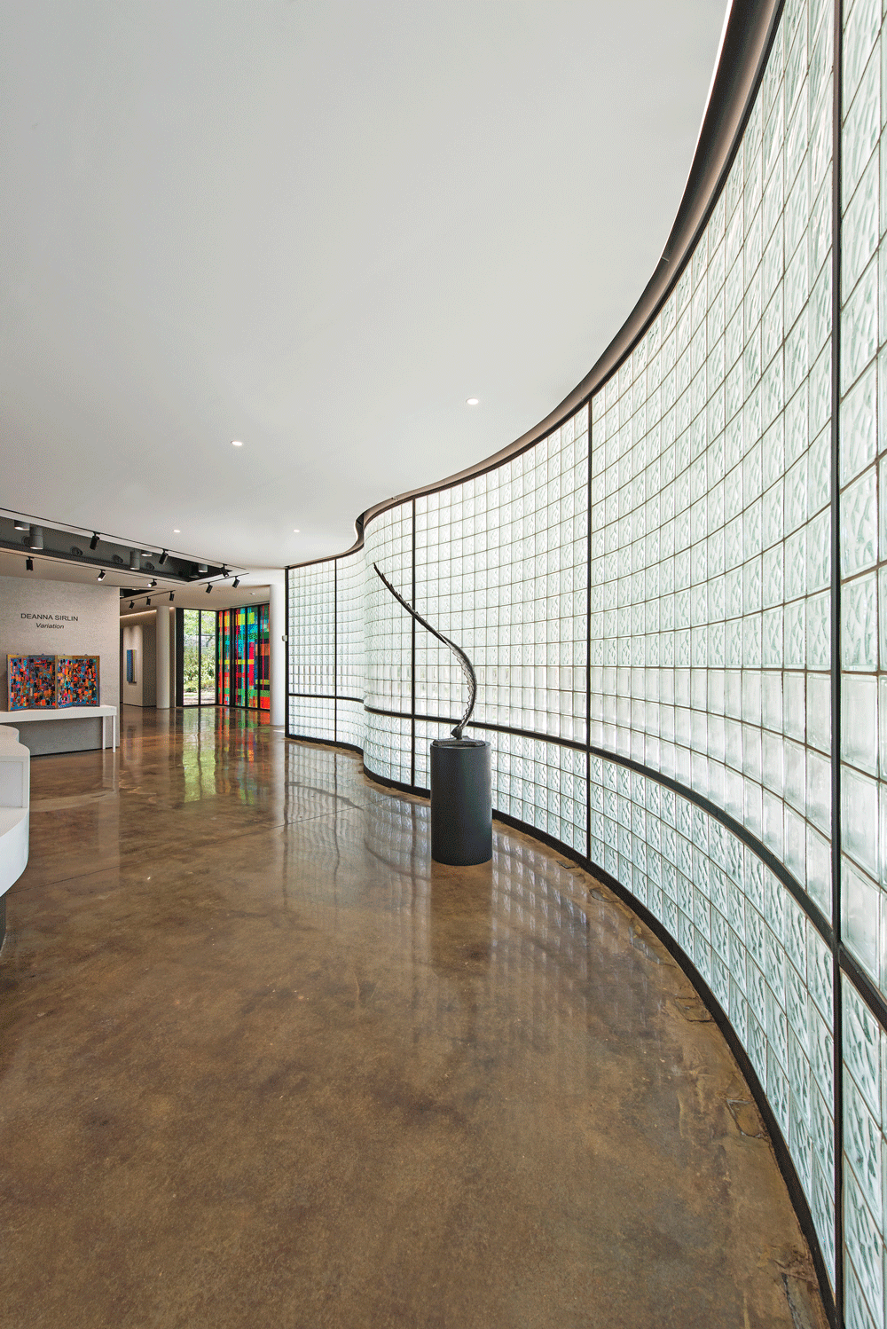 Glass block window wall in gallery space