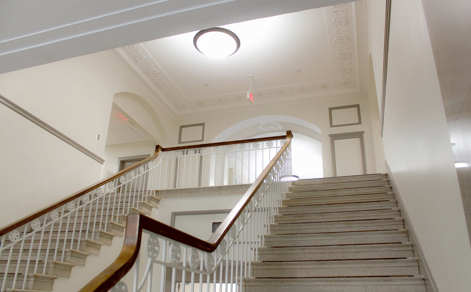 Bright and light stairway in Baldwin Hall