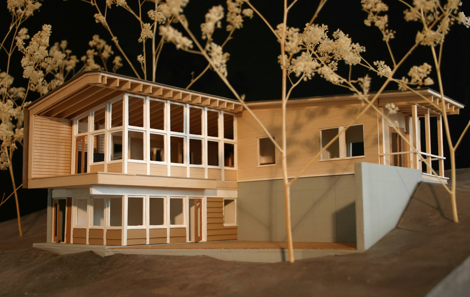 Physical model rear view of open windows and modern design