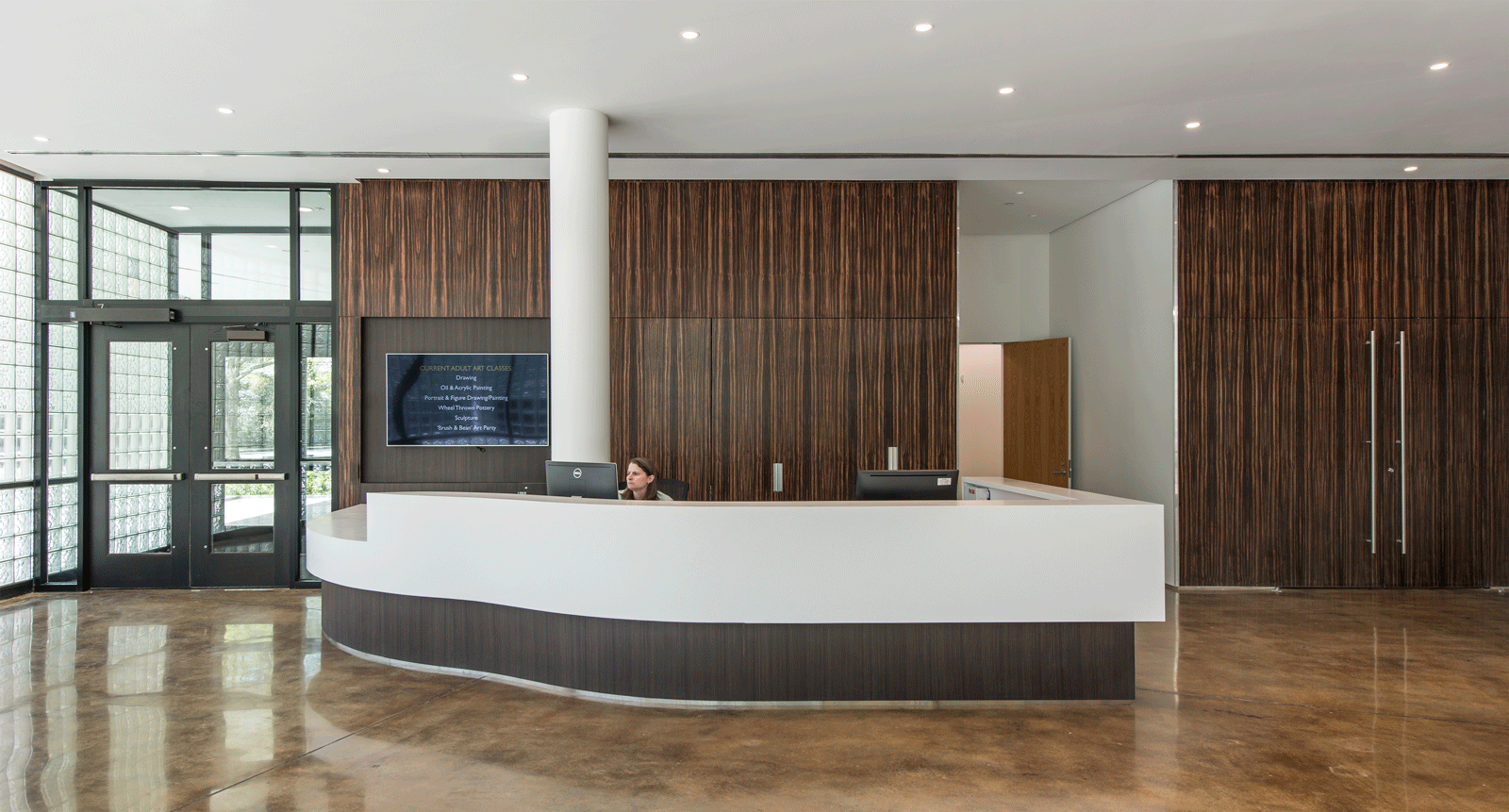 Front desk in lobby of the arts center