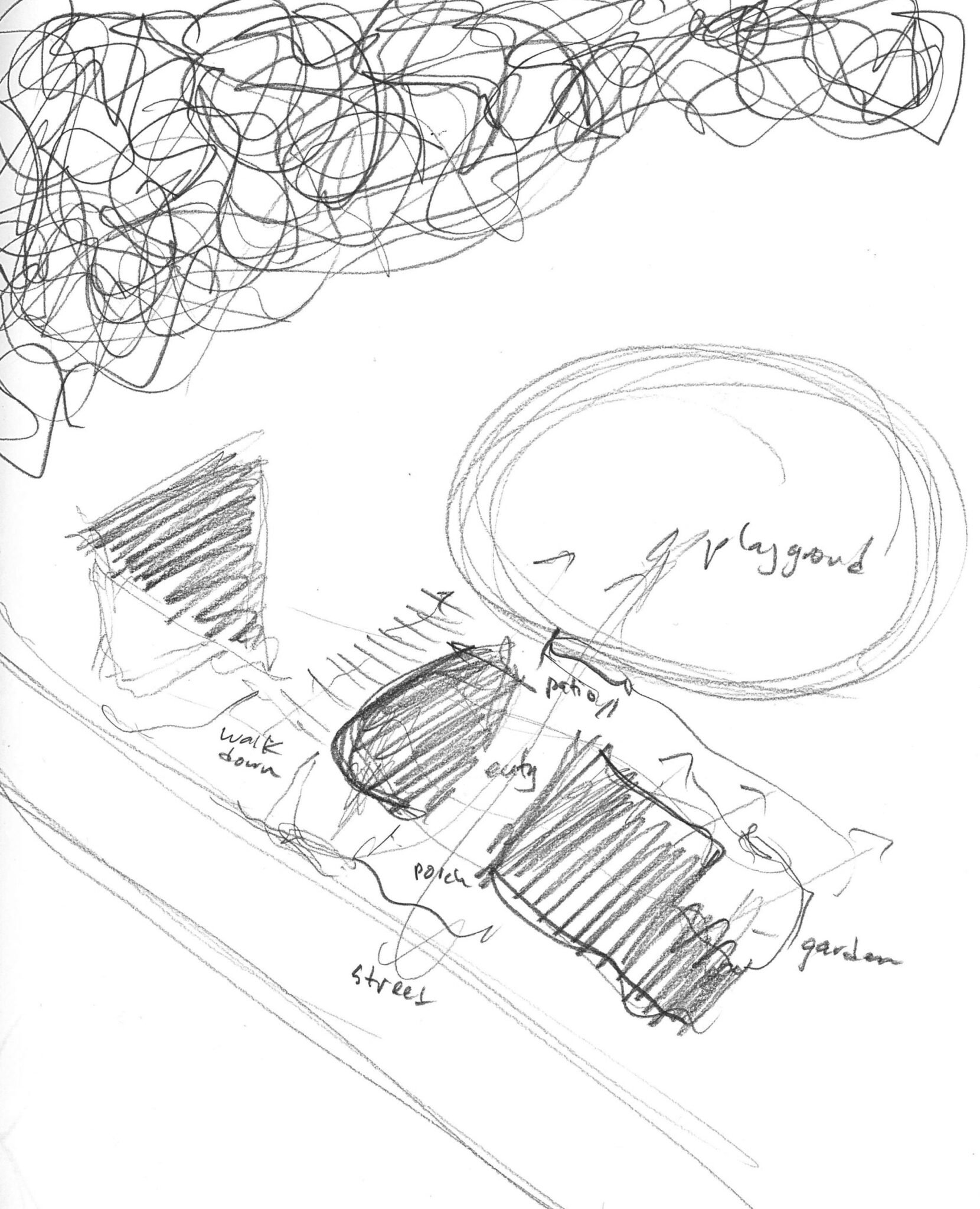 sketch of senior center design facing new playground and park