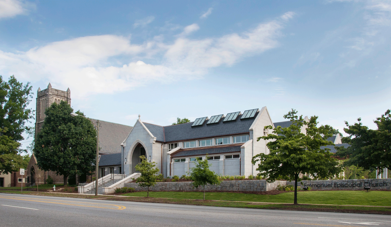 Exterior view of Emmanuel Episcopal Church renovation and addition