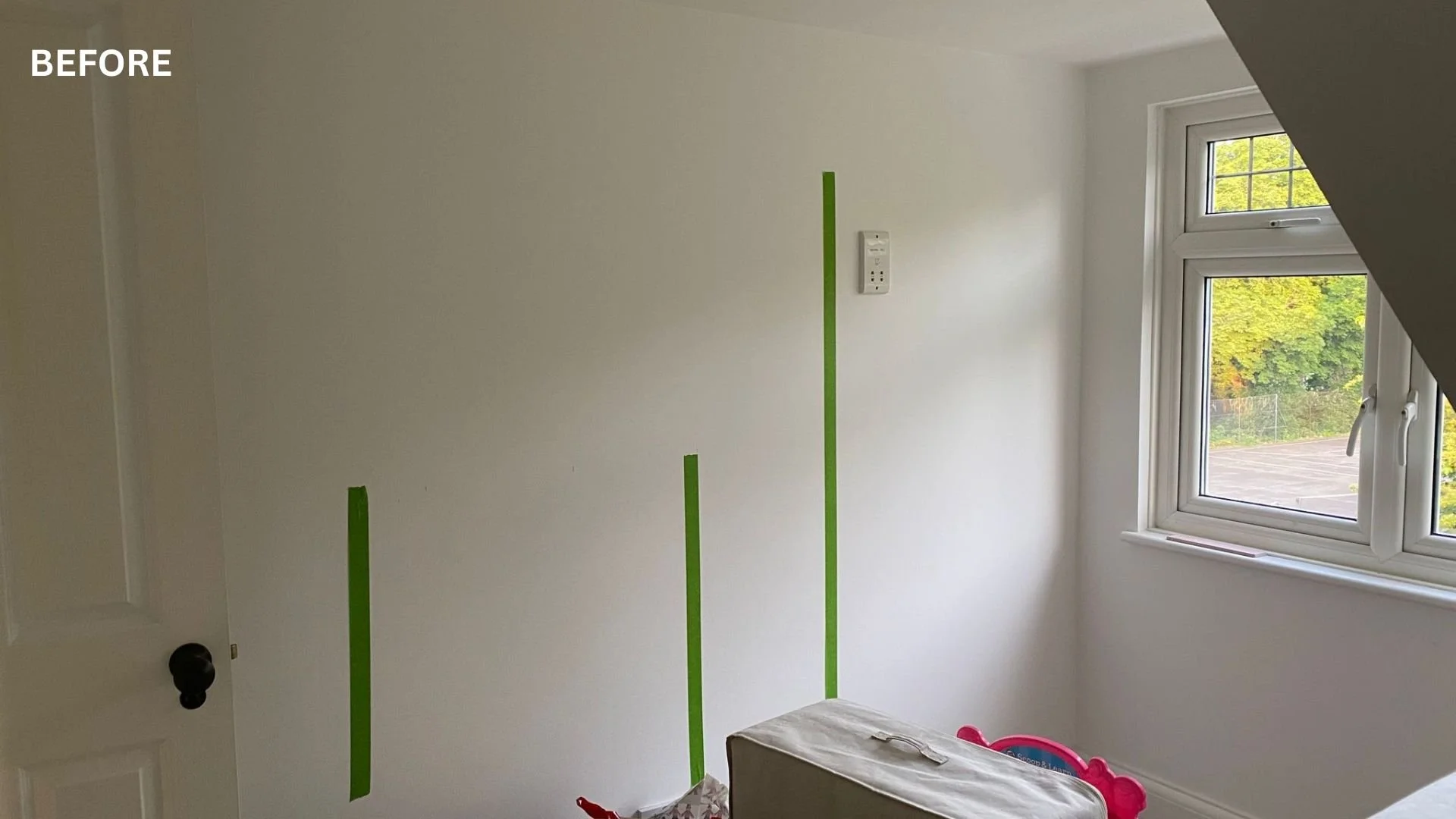 The room was an abandoned storage box before the transformation into a guests bathroom