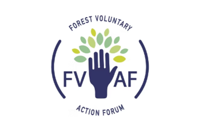 Logo of Forest Voluntary Action Forum featuring a stylized tree with green leaves and a black hand, surrounded by the organization's name.