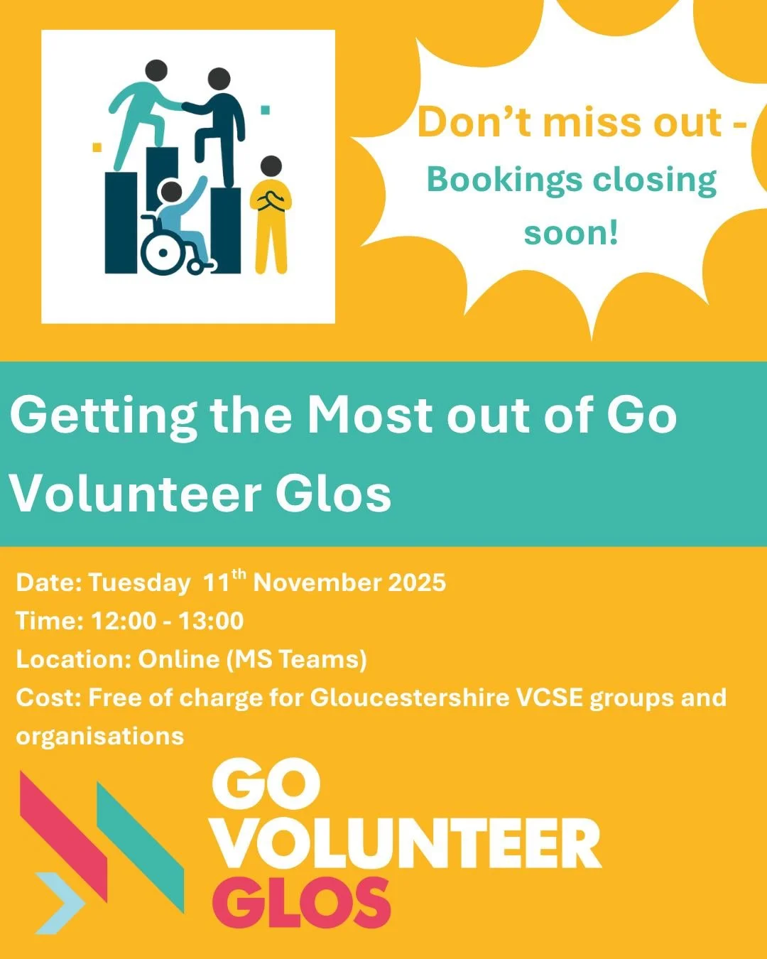 There are spaces available on &quot;Getting the Most out of Go Volunteer Glos&quot; Don't miss out!

Sign up now! link in bio.