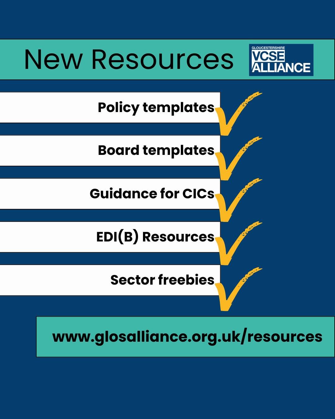 Have you visited our Resources page recently?

Newly added:
- Policy templates
- Board templates
- Guidance for CICs
- EDI(B) Resources
- List of sector discounts and freebies

https://www.glosalliance.org.uk/resources