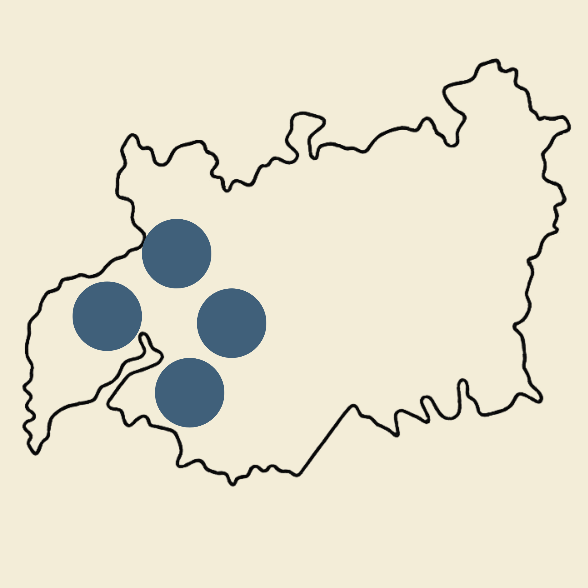 A map of Gloucestershire with blue markers for Cinderford, Mitcheldean, Cam, Dursley and Stonehouse