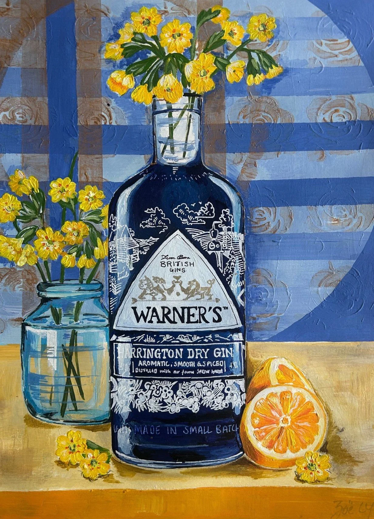 Harrington Warners and the Cowslips - Original acrylic painting (A3) available framed £250 and 20 limited edition giclee prints (A4) £40 unframed 
