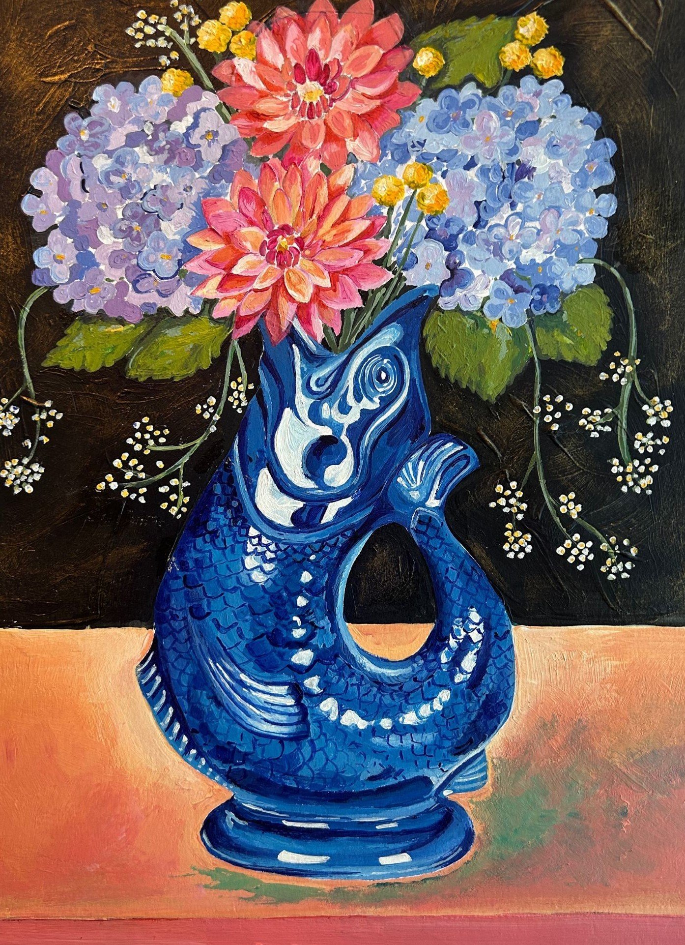 Gluggle Jug Blooms - Original acrylic painting (A3) available framed £250 and 20 limited edition giclee prints (A4) £40 unframed
