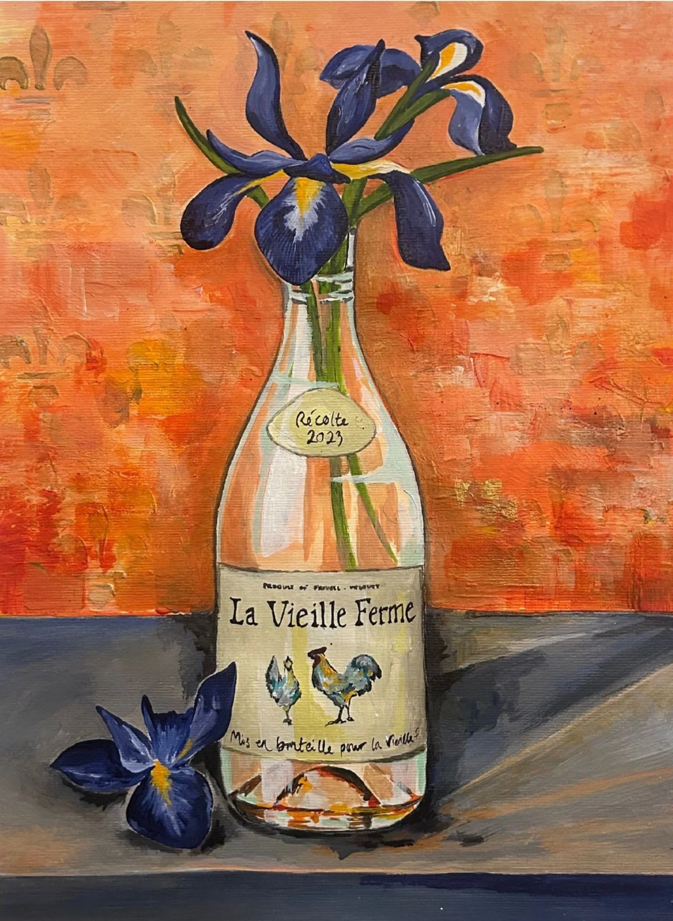 Iris and the Chicken Wine - Original acrylic painting (A3) available mounted £150 and 20 limited edition giclee prints (A4) £40 unframed
