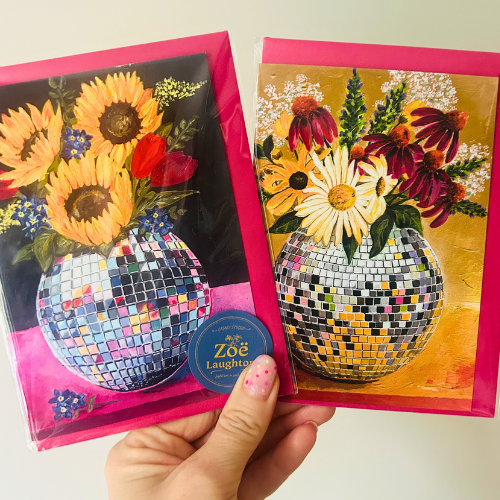 Disco Ball Blooms Greetings Cards