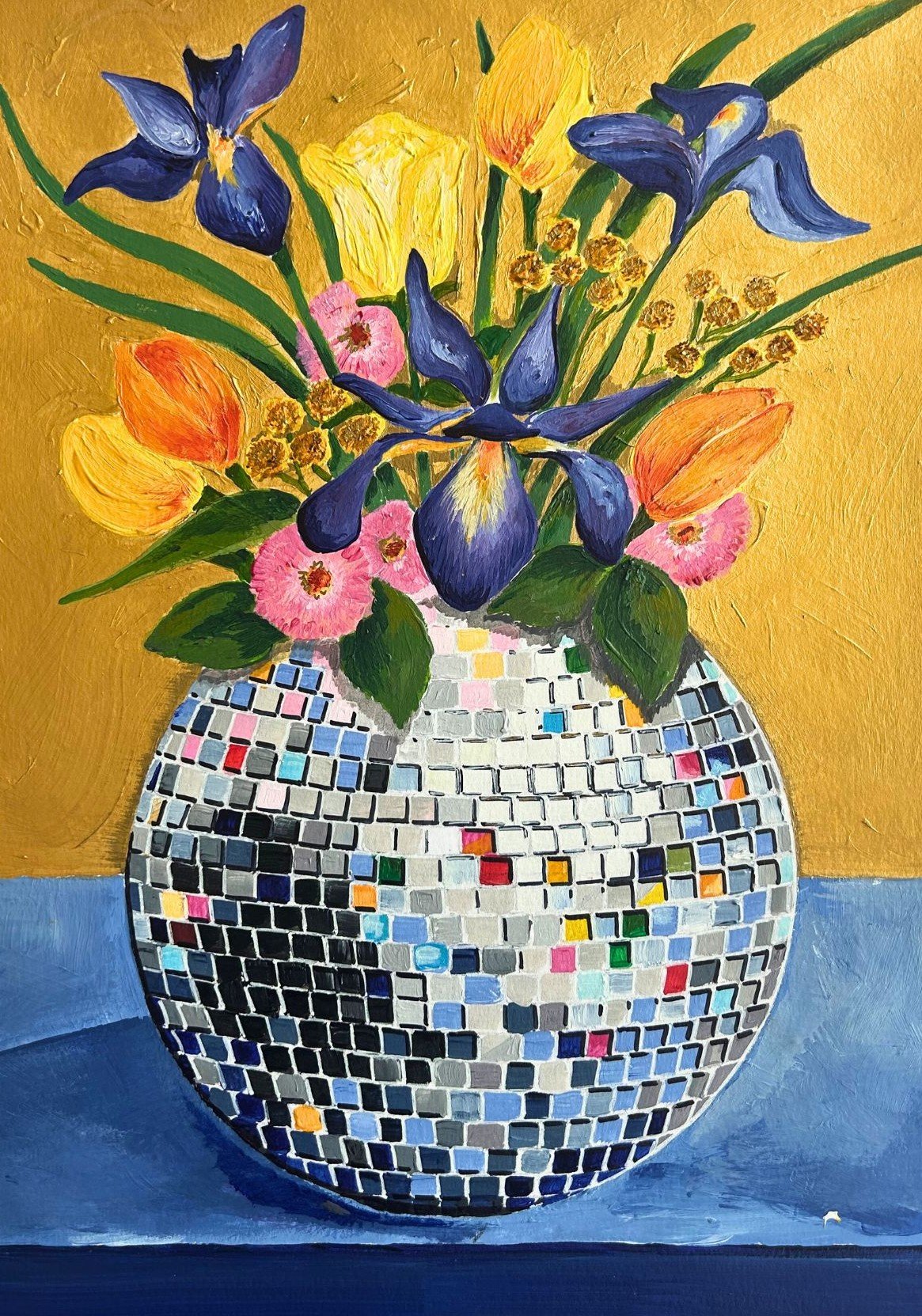 Dancing Irises -  Original acrylic painting (A3) available framed £295 and 20 limited edition giclee prints (A4) £40 unframed
