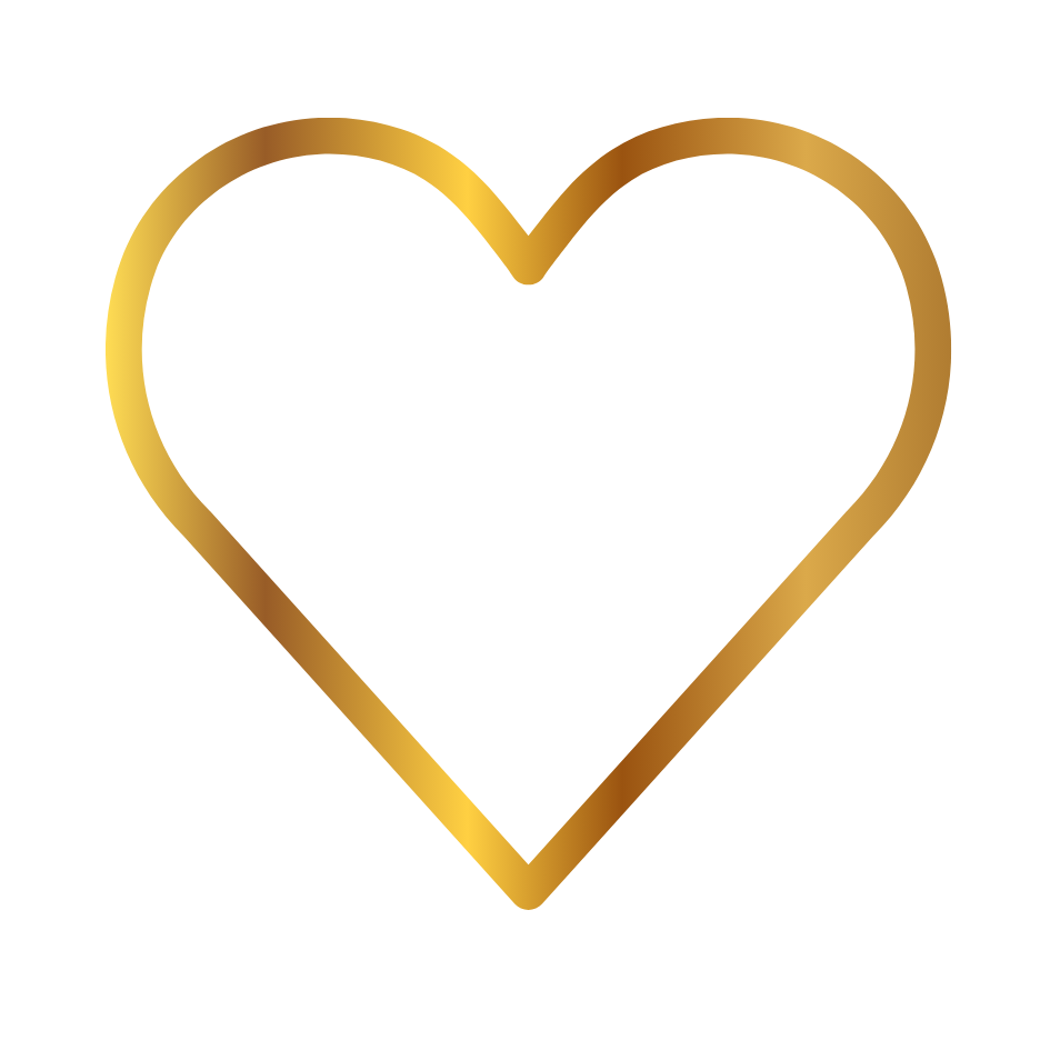 A gold heart-shaped box with a purple lid.