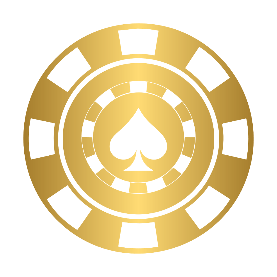 A gold and black casino chip with a spade symbol in the center.