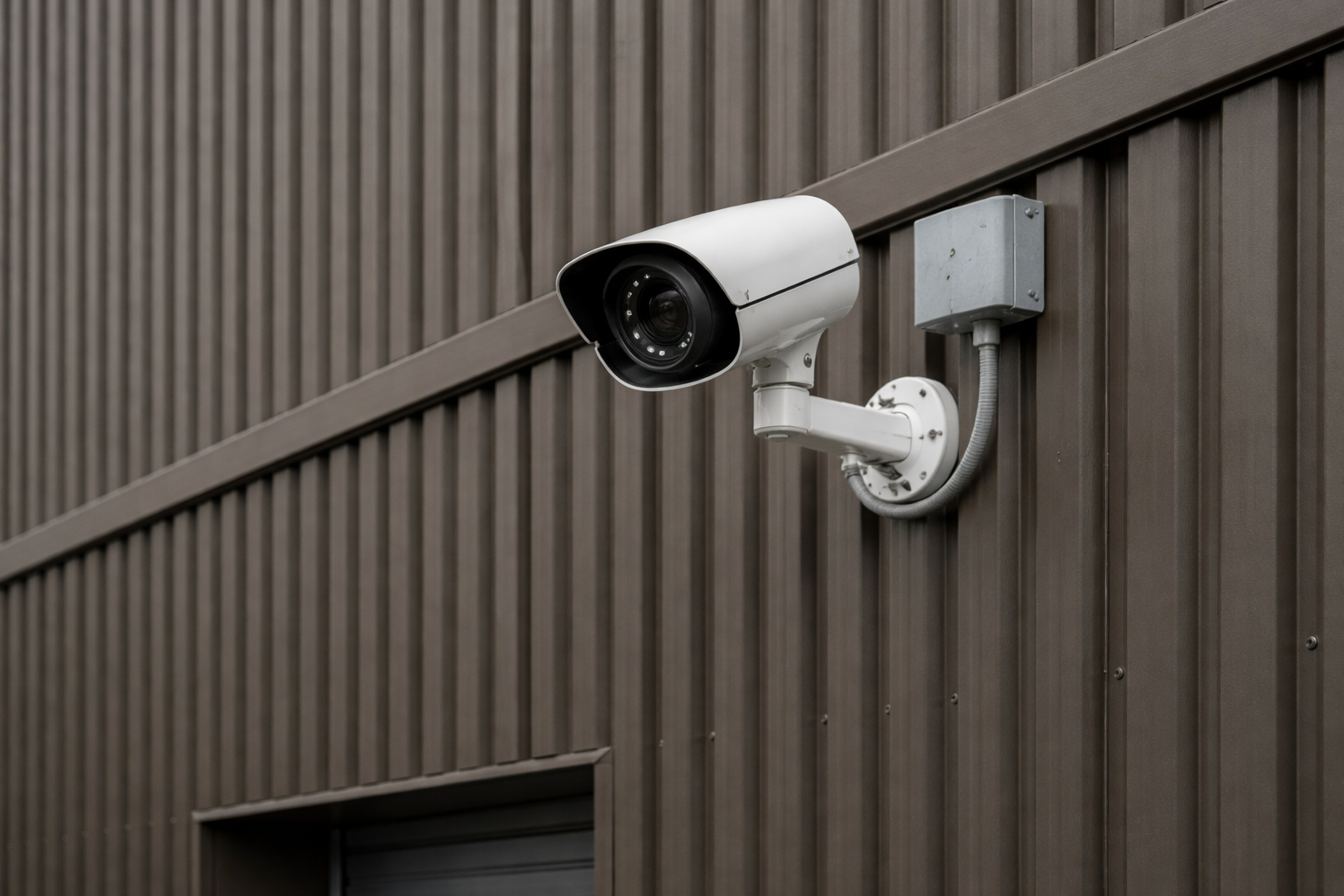 Beveiligingscamera gemonteerd op een houten muur.