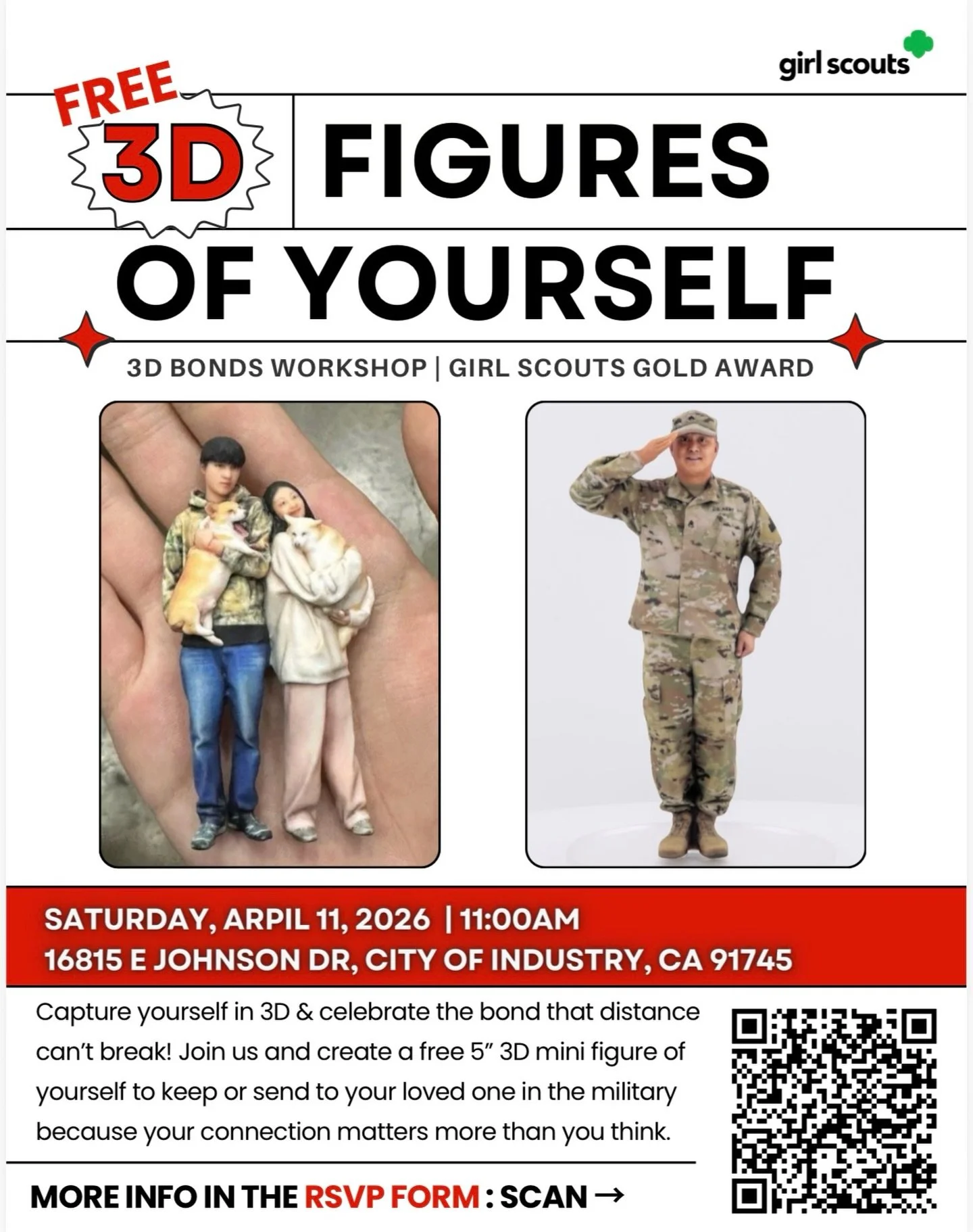 ✨ Distance can never break the bonds that matter most ✨

Join us for our 3D Bonds Workshop, a special Girl Scouts Gold Award project created to support military families and loved ones.

At this free workshop, participants will create a 5&rdquo; cust