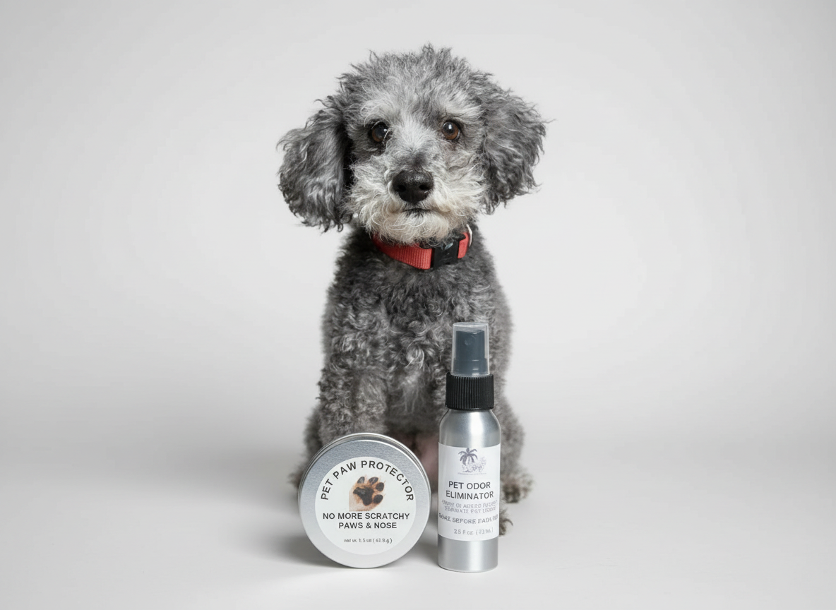 Dog with soap products.png