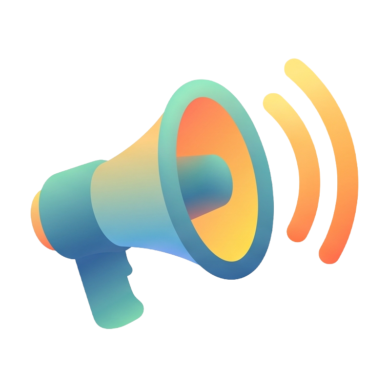 Colorful megaphone emitting sound waves.