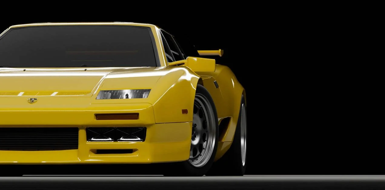 Yellow sports car with sleek design and black background