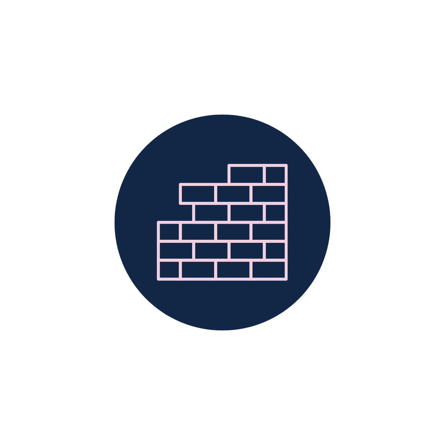 Icon of a brick wall within a dark blue circle