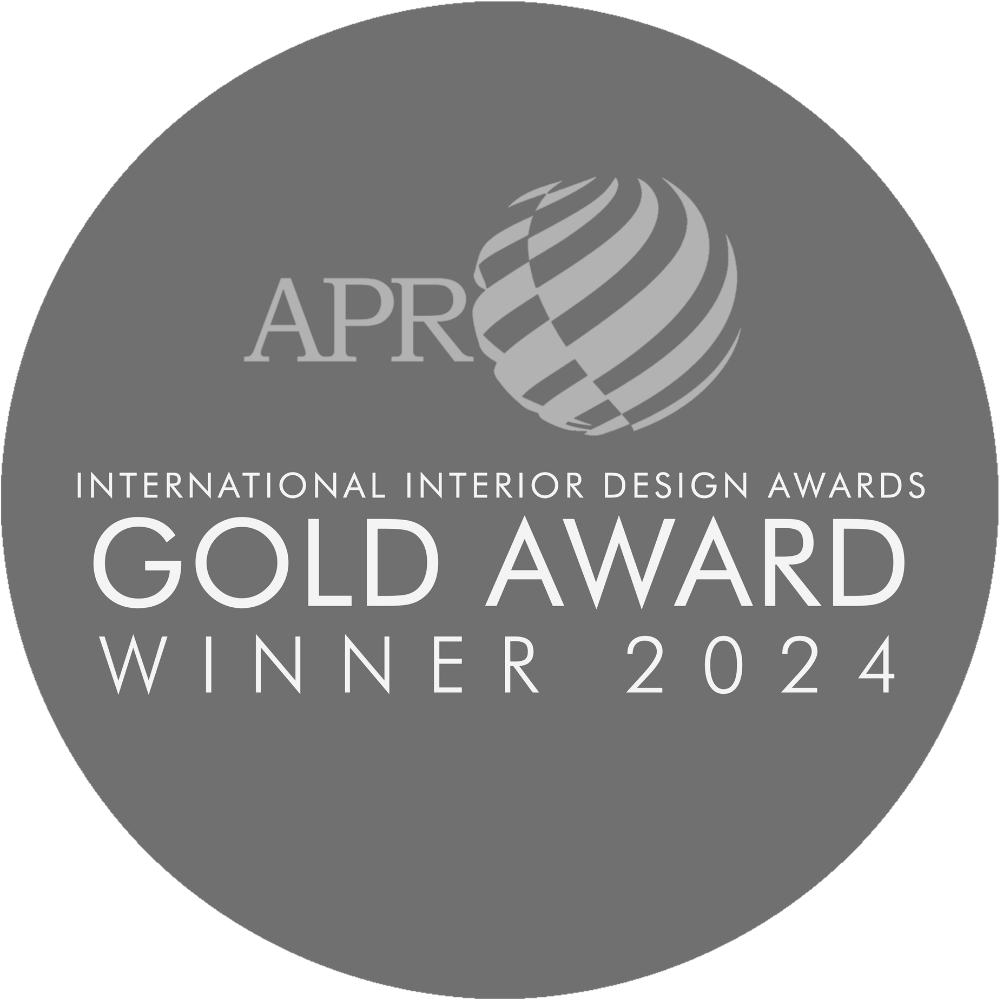 APR International Interior Design Awards 2024 Gold Winner Badge: Kimmel Interiors achievement in luxury interior design.