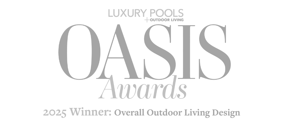 Oasis Awards 2025: Overall Outdoor Living Design Winner Badge for Kimmel Interiors - Luxury pool and exterior design excellence.