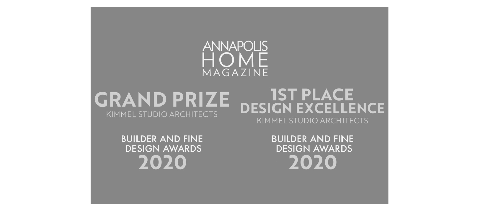 Annapolis Home Magazine 2020 Grand Prize & First Place Design Excellence Badge: Kimmel Interiors achievement in high-end residential construction and design.