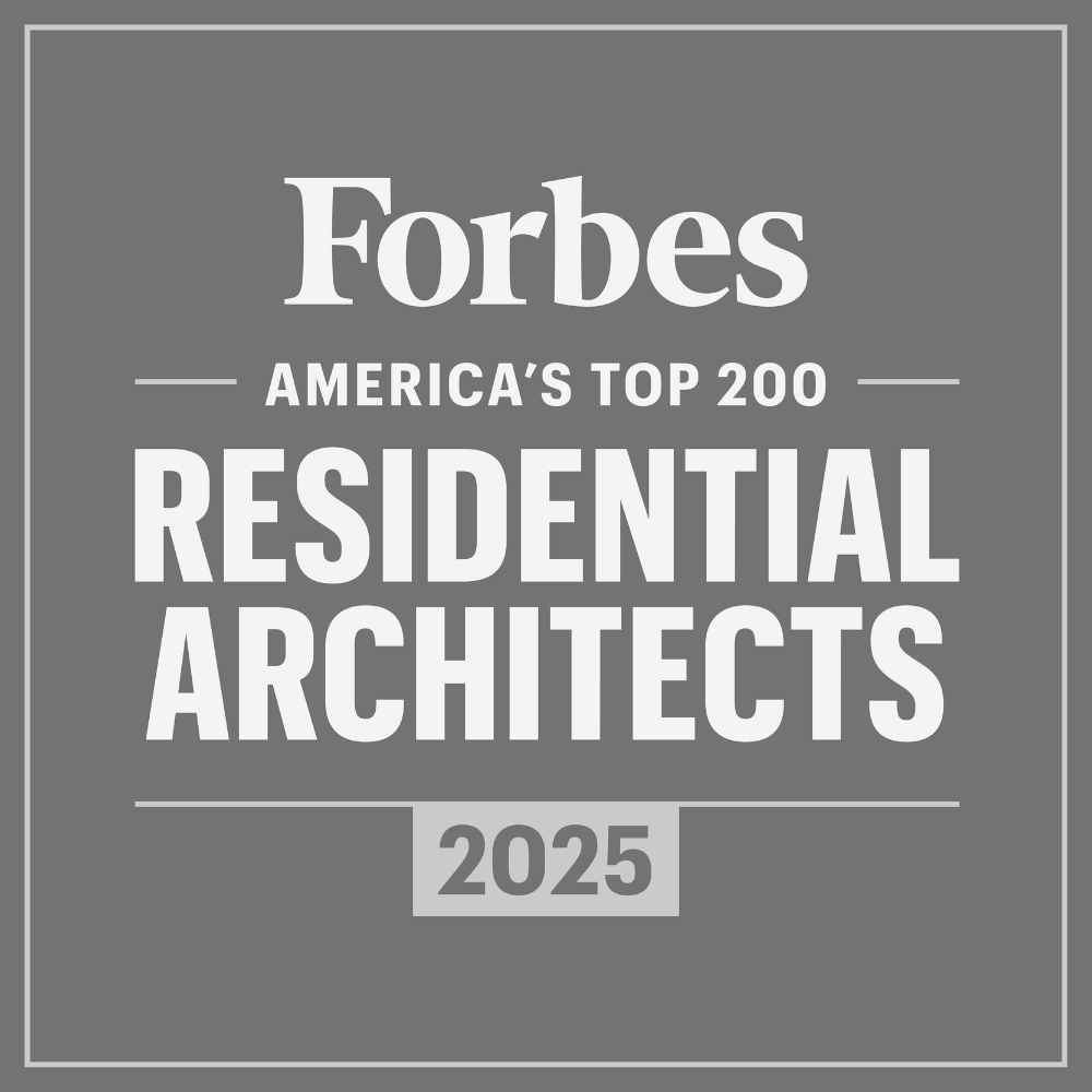 Forbes logo with text highlighting America's top 200 residential architects in 2025.