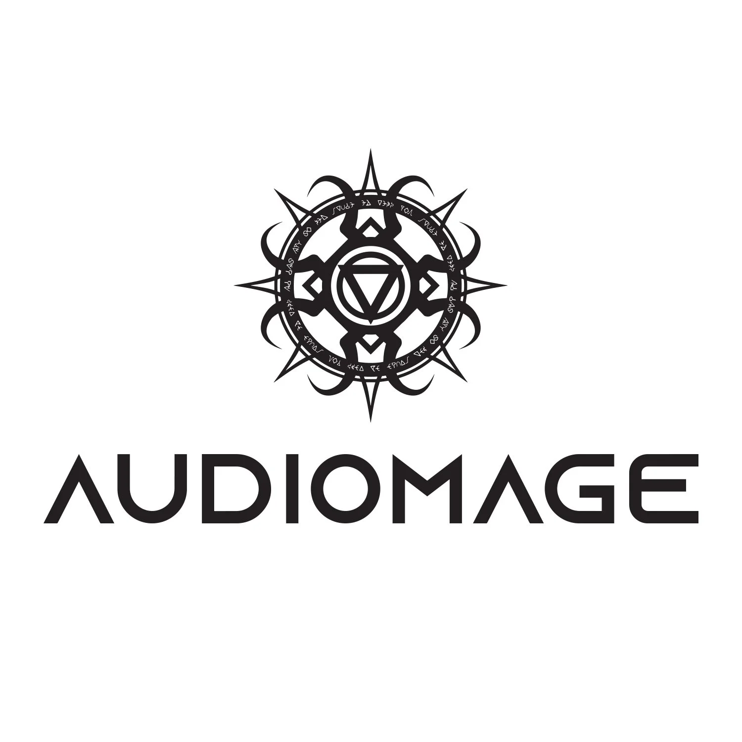 Black and white logo featuring a complex geometric design resembling a compass or mandala above the word 'AUDIOMAGE' in stylized font.