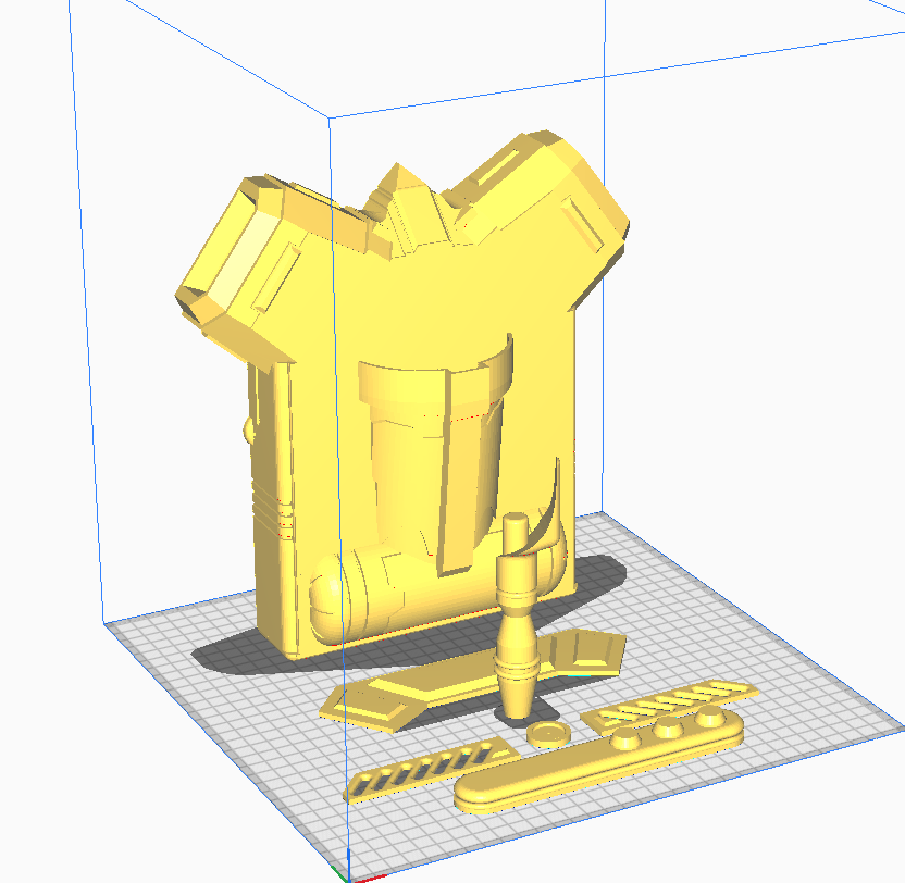 A 3D-printed digital reference of Mandalorian Jet Pack shown on a virtual 3D Printer.