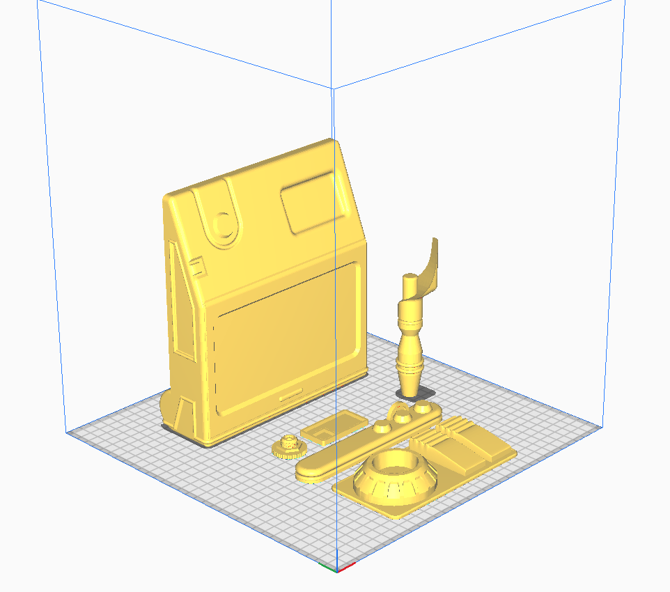 Vitual image of 3D printed Shore Trooper back plate attachment. shown on a 3D Printer print bed.