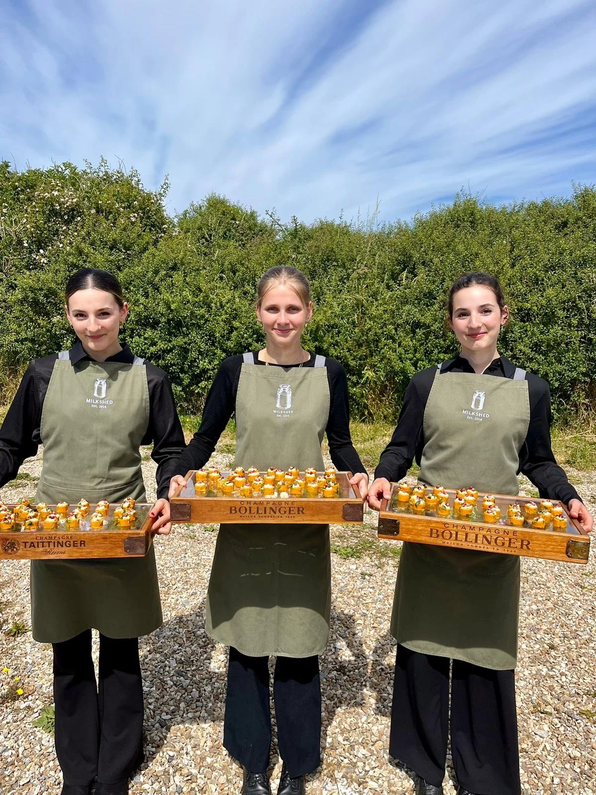 Milkshed waitresses ready for catering a Somerset wedding.