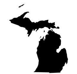 Outline map of Michigan with its surrounding bodies of water