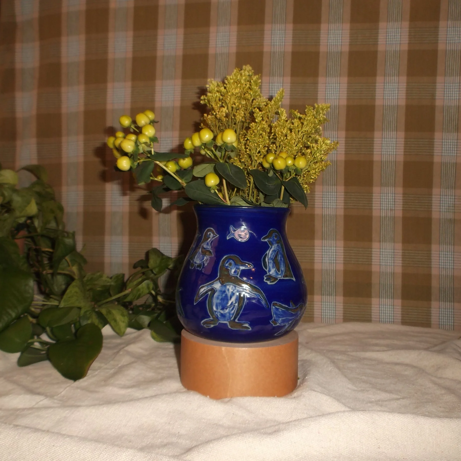 cobalt penguin vase