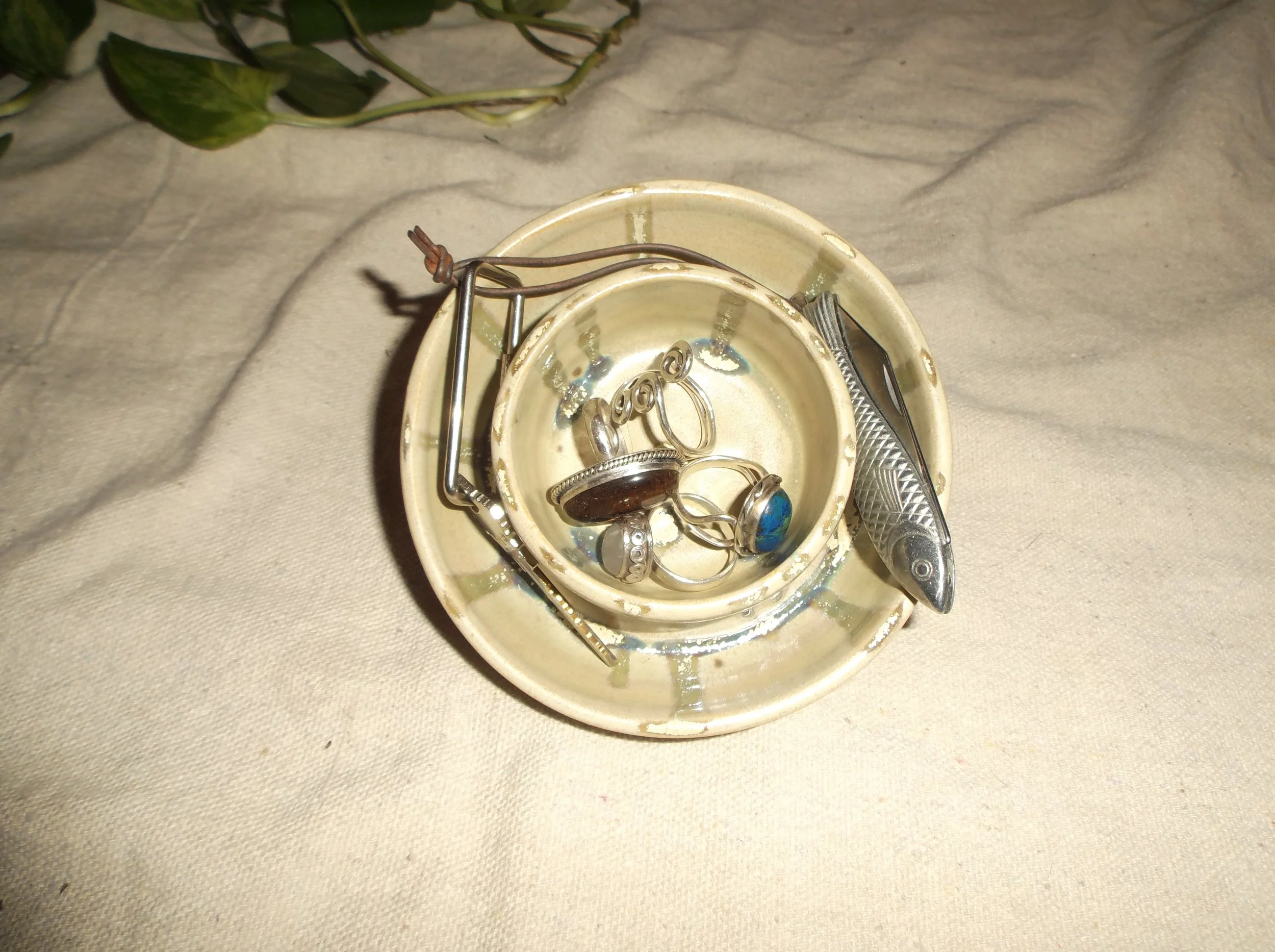 sage drip jewelry dish