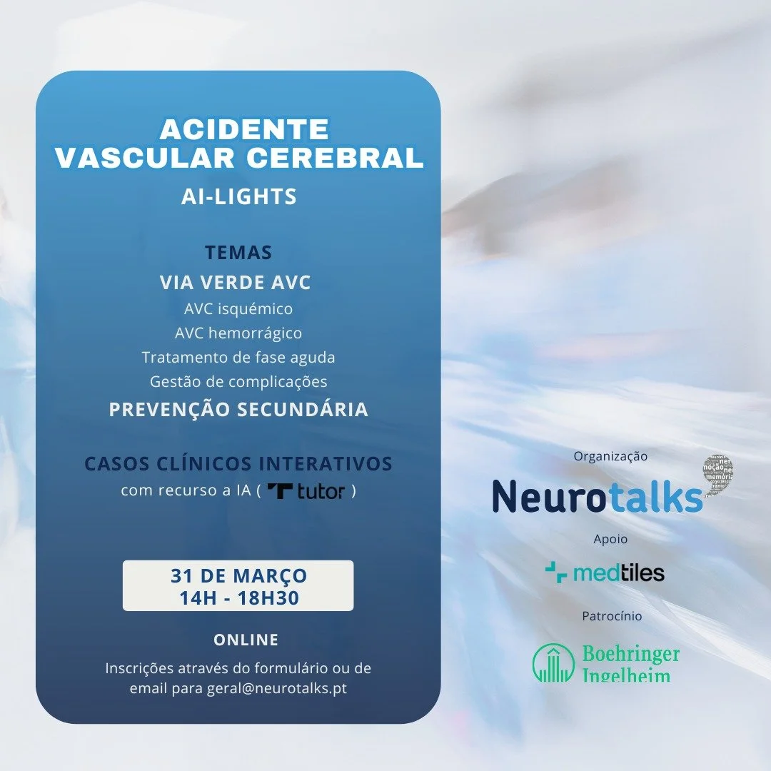 CURSO DE AVC AGUDO - AI-LIGHTS

Estamos de volta para uma 2&ordf; edi&ccedil;&atilde;o!

🧑🏽&zwj;⚕️ P&uacute;blico alvo: m&eacute;dicos internos e especialistas de Neurologia, Medicina Interna, Medicina Intensiva. 

🕑 No Dia Nacional do Doente com 