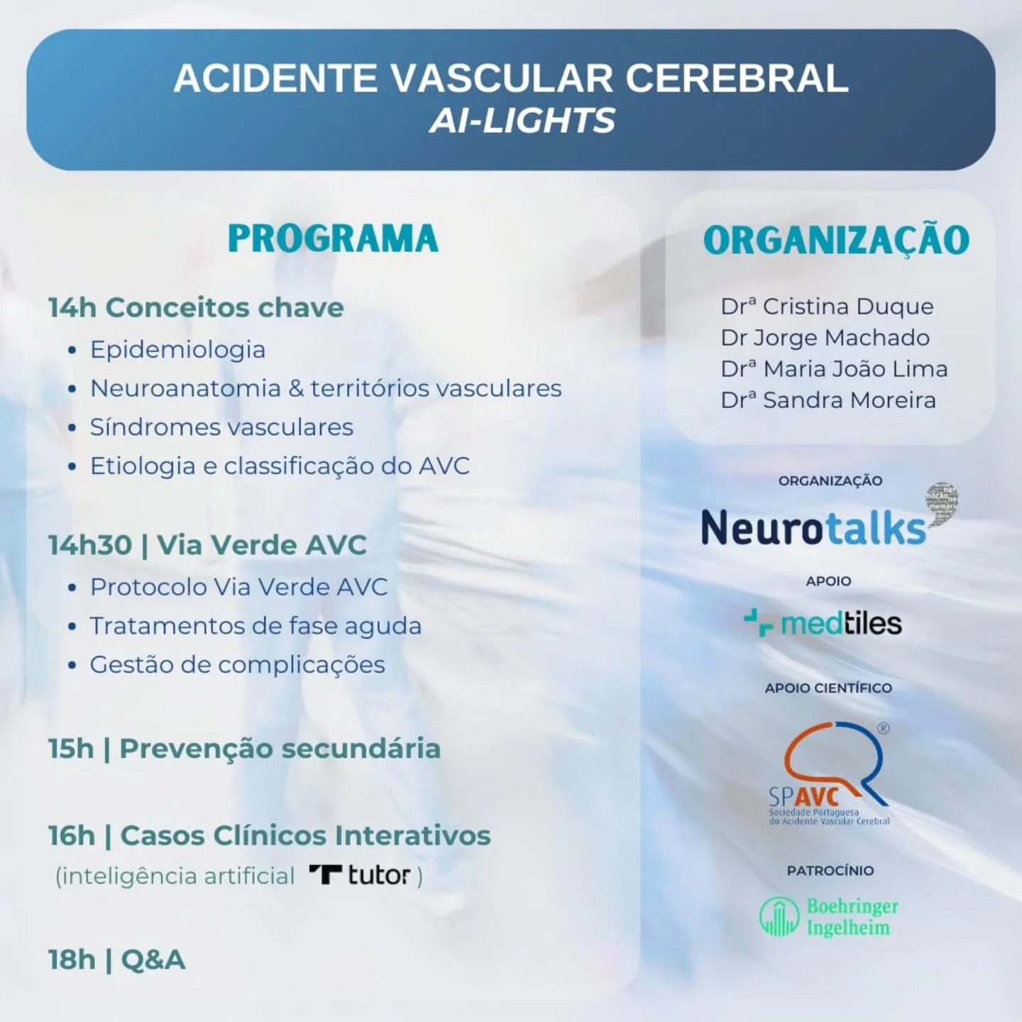 &Uacute;ltimas inscri&ccedil;&otilde;es para o curso virtual AI-LIGHTS! J&aacute; no pr&oacute;ximo dia 31 de mar&ccedil;o, Dia Nacional do Doente com AVC. 

Com o apoio cient&iacute;fico da @spavc_pt. 

📌 Inscri&ccedil;&atilde;o atrav&eacute;s dos 