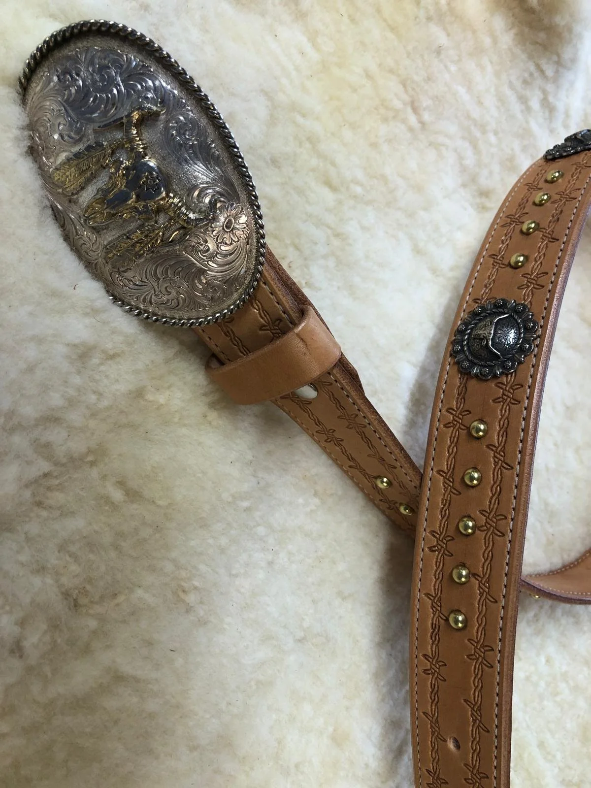 Barbwire stamped, Longhorn Conchos and Brass dots