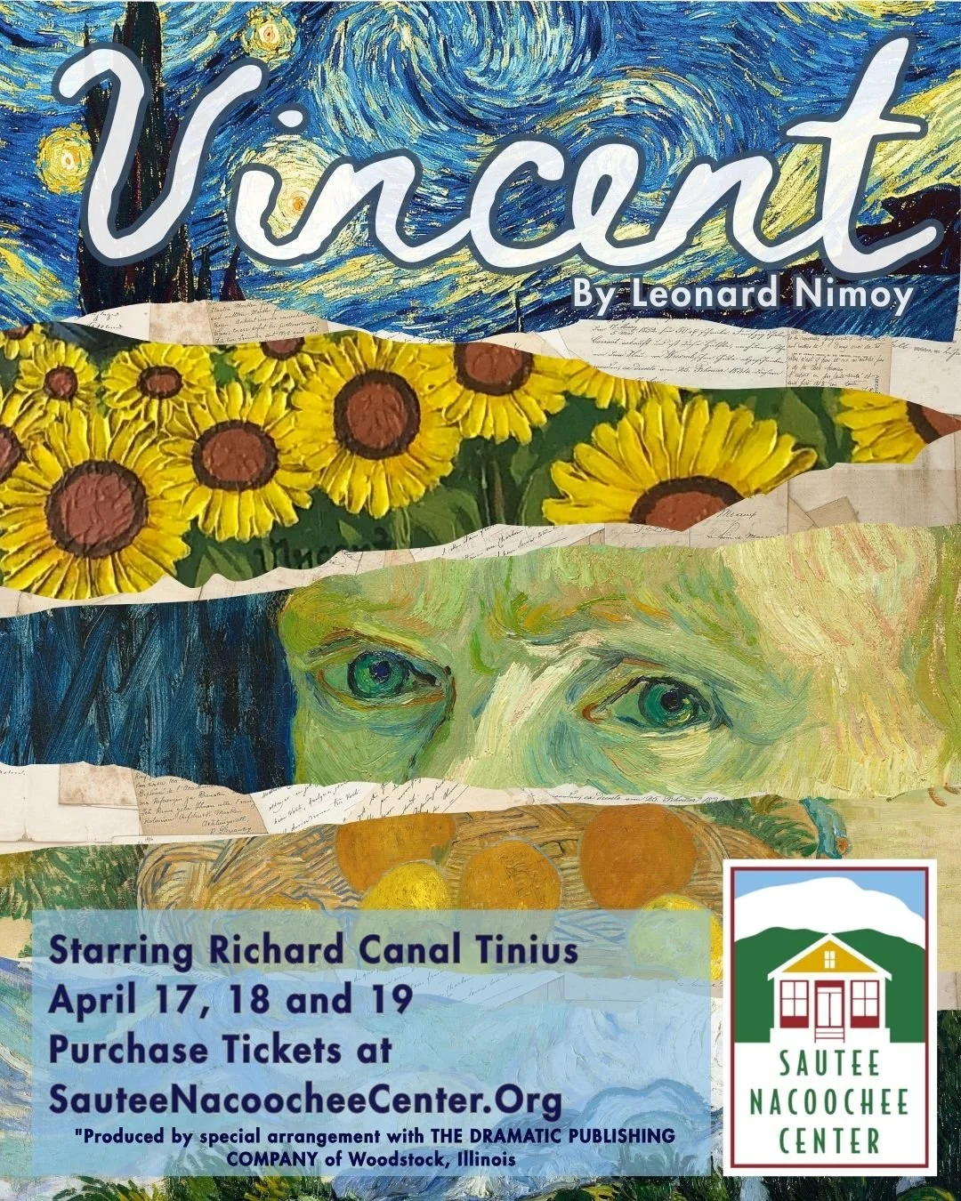 Vincent tickets are on sale now! If you're an artist, art lover, or just love a good show- then you don't want to miss this one.

Vincent is the story of Vincent van Gogh, told from the perspective of his brother Theo. Correspondence between Vincent 