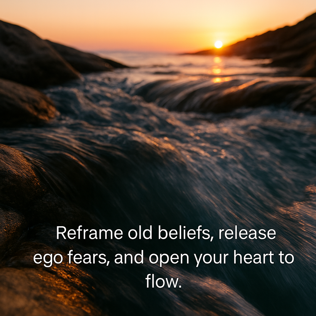 Sunset over ocean waves with rocks in the foreground