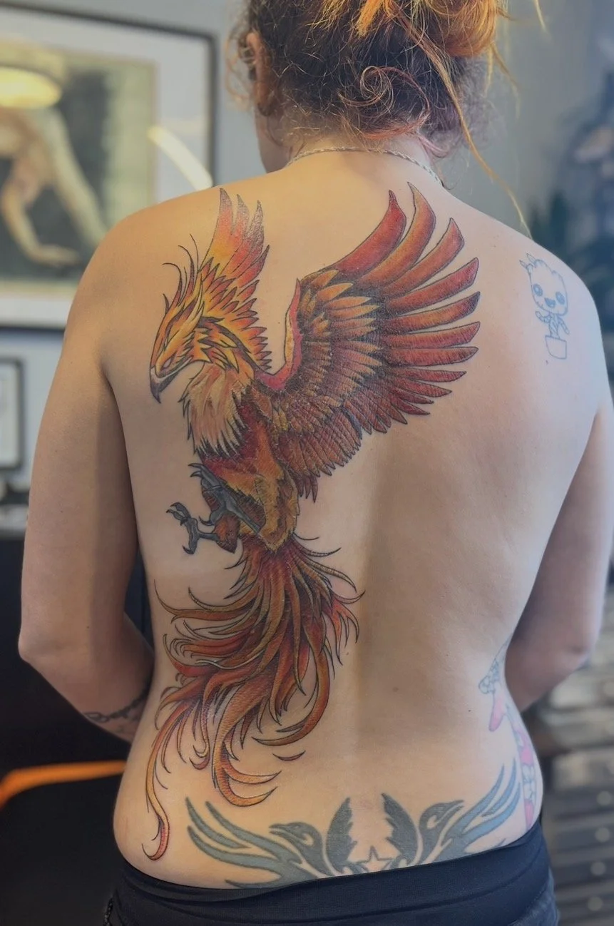 best phenix tattoo in colours back piece tattoo