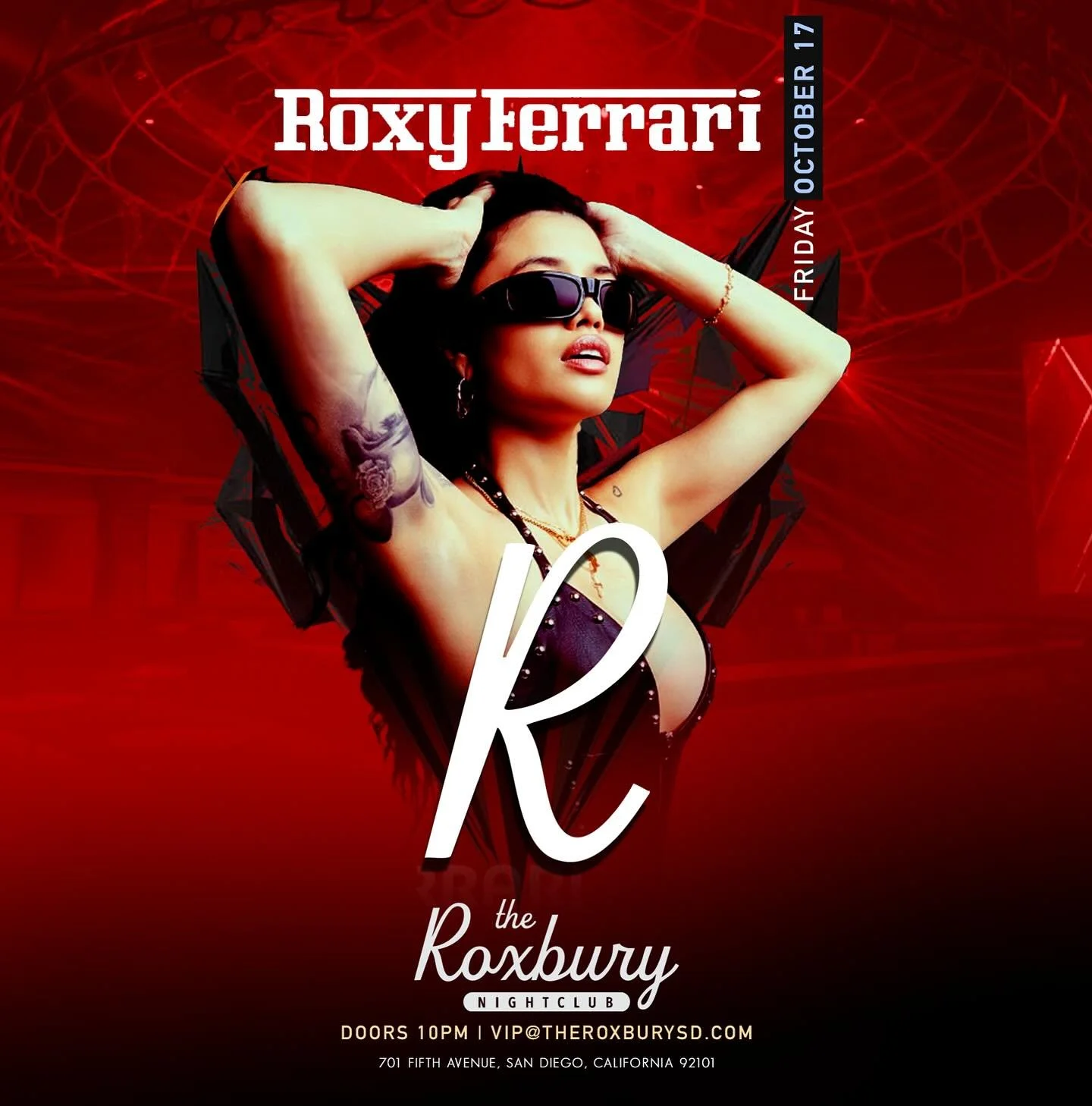 This Friday Night! Roxy Ferrari. Missing out is not an option.