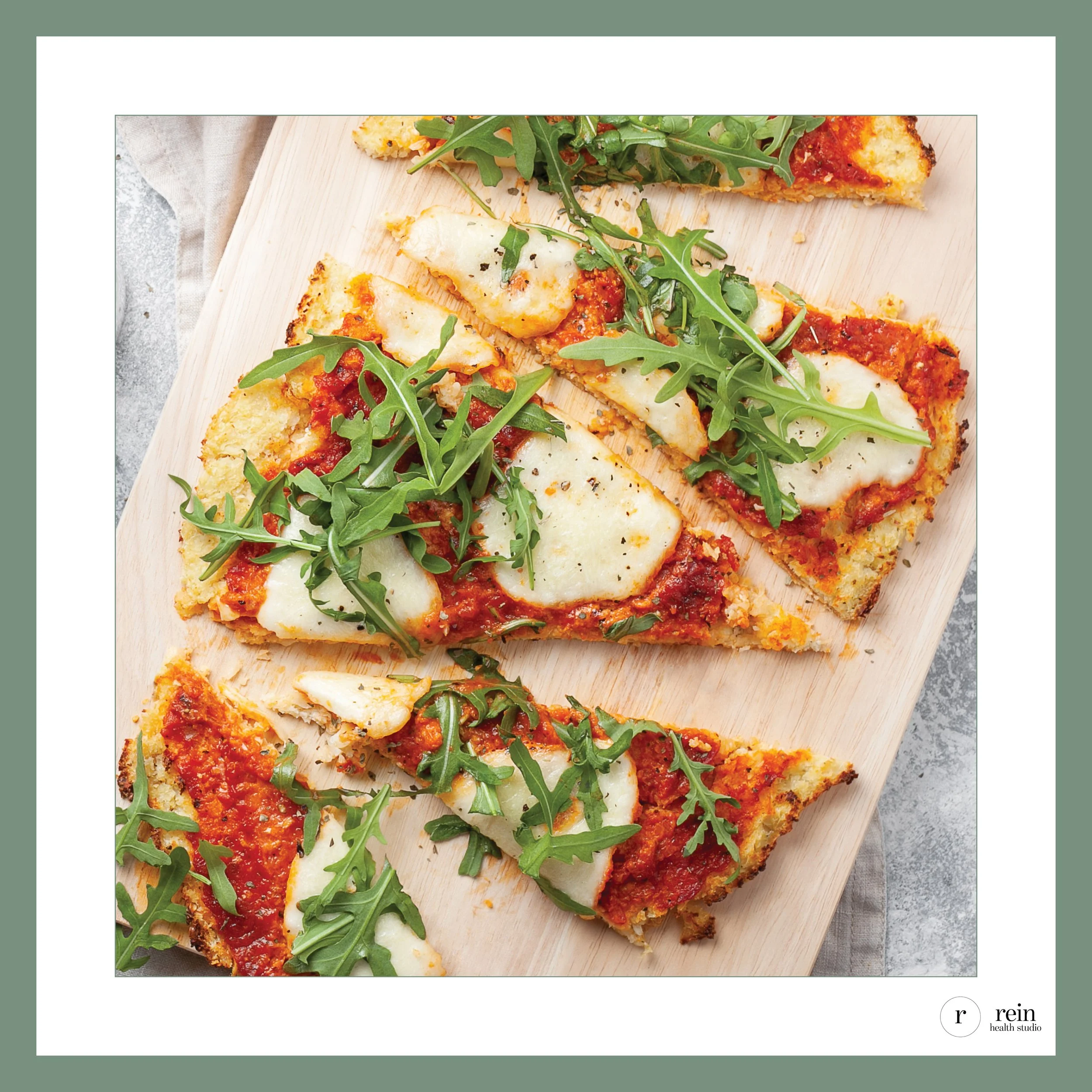 Cauliflower Crust Pizza w/ Arugula + Tomato Sauce