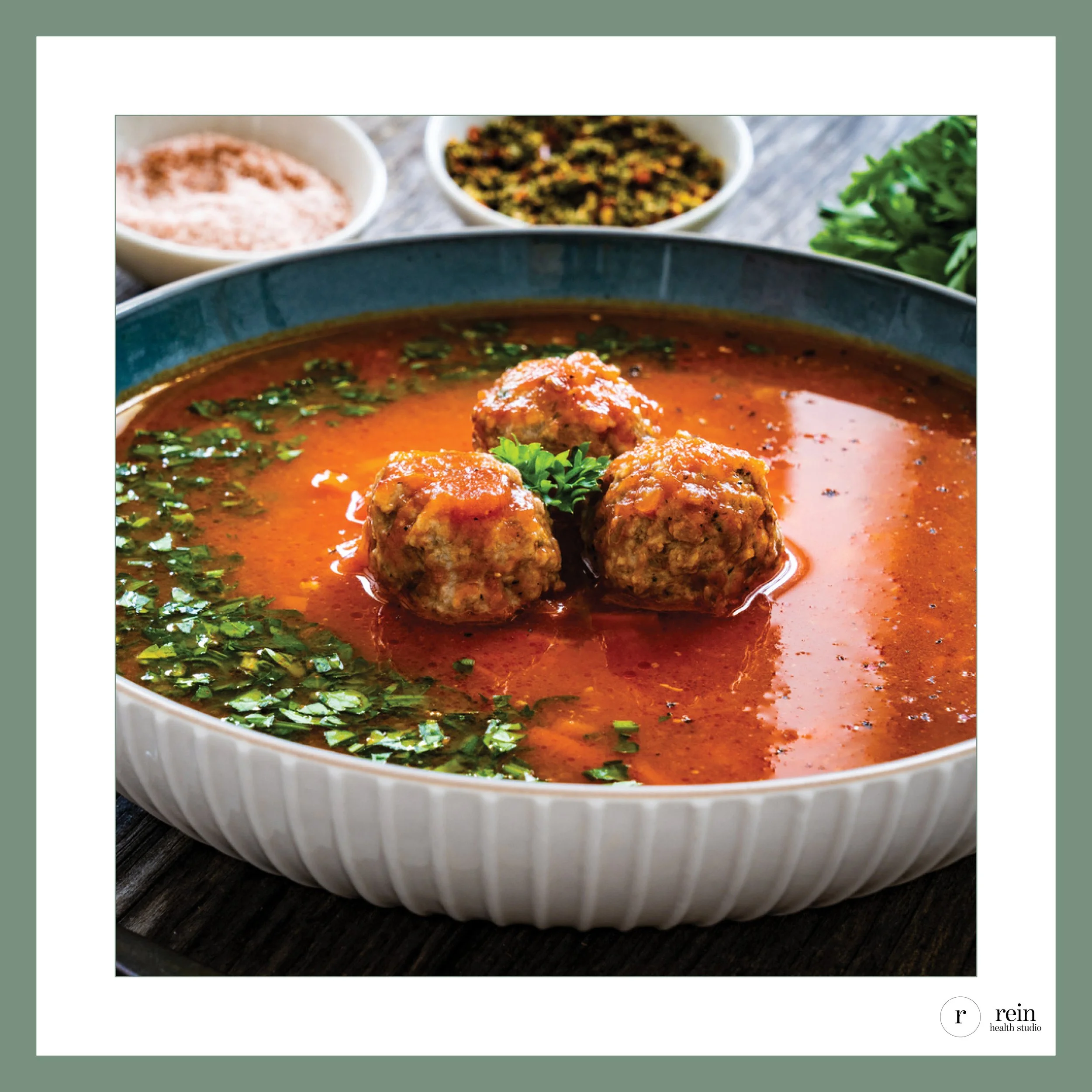 Herbed Turkey Meatball Soup in Tomato Broth