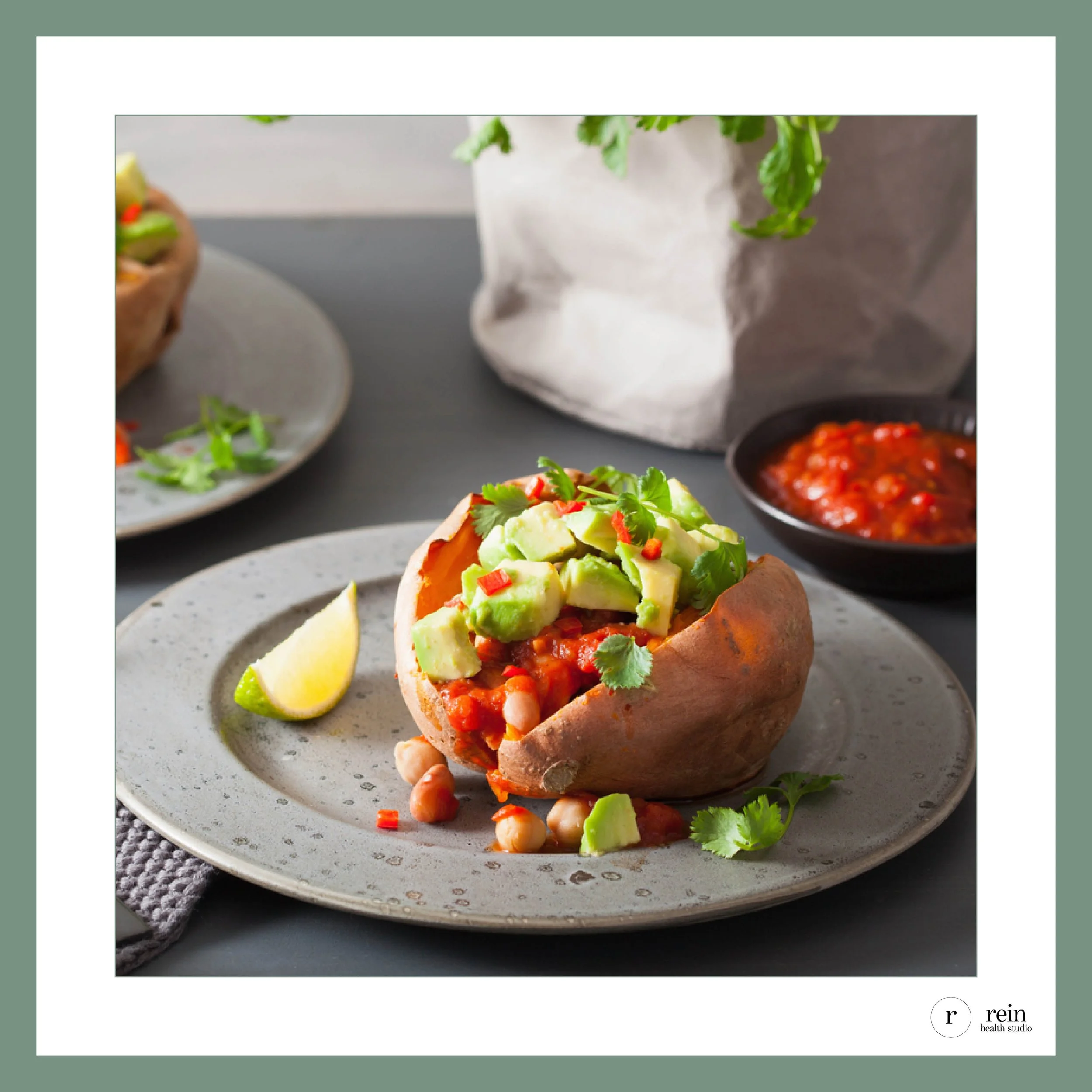 Loaded Sweet Potato w/ Avocado + Beans