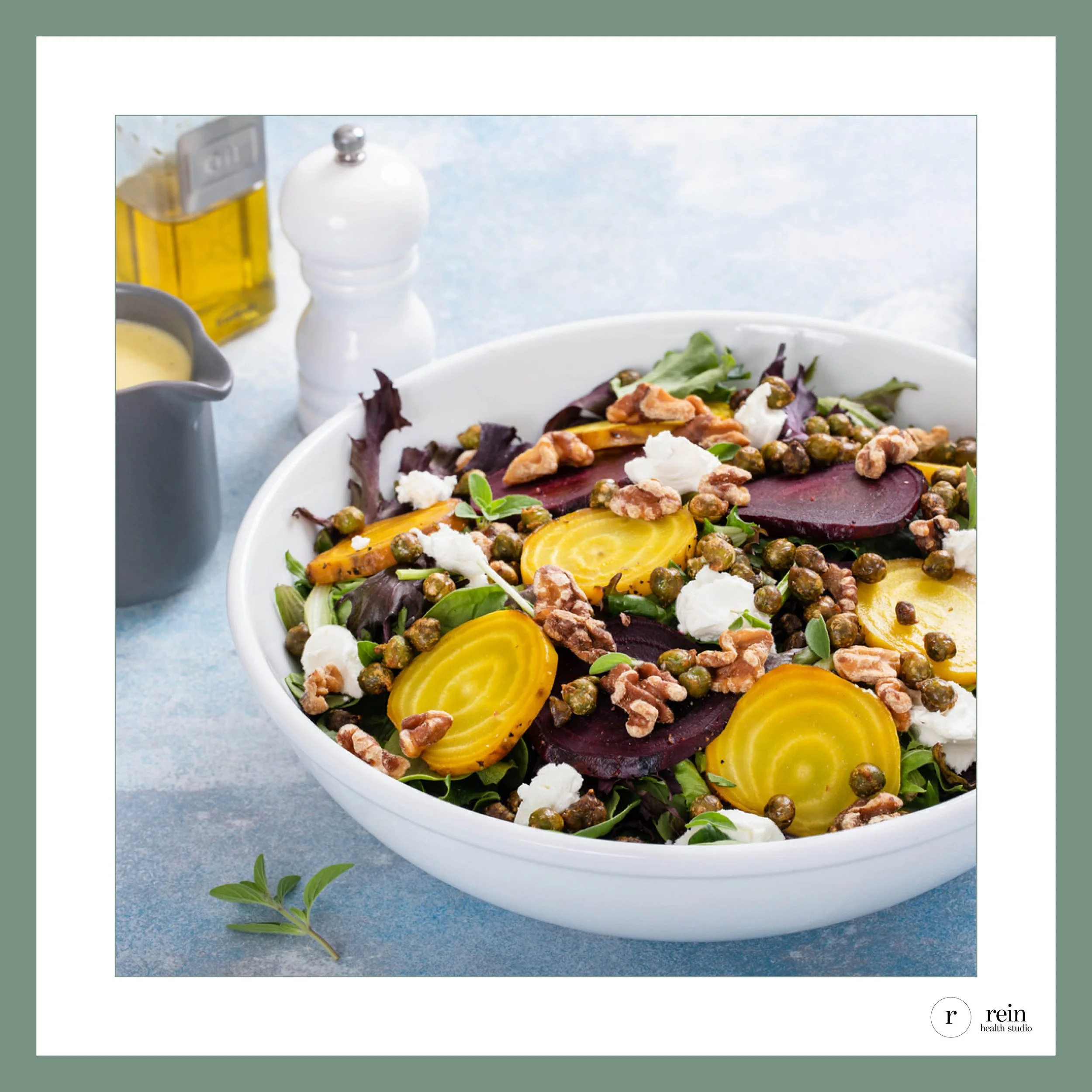 Warm Lentil + Roasted Beet Salad w/ Walnuts, Goat Cheese + Apple Cider Vinaigrette